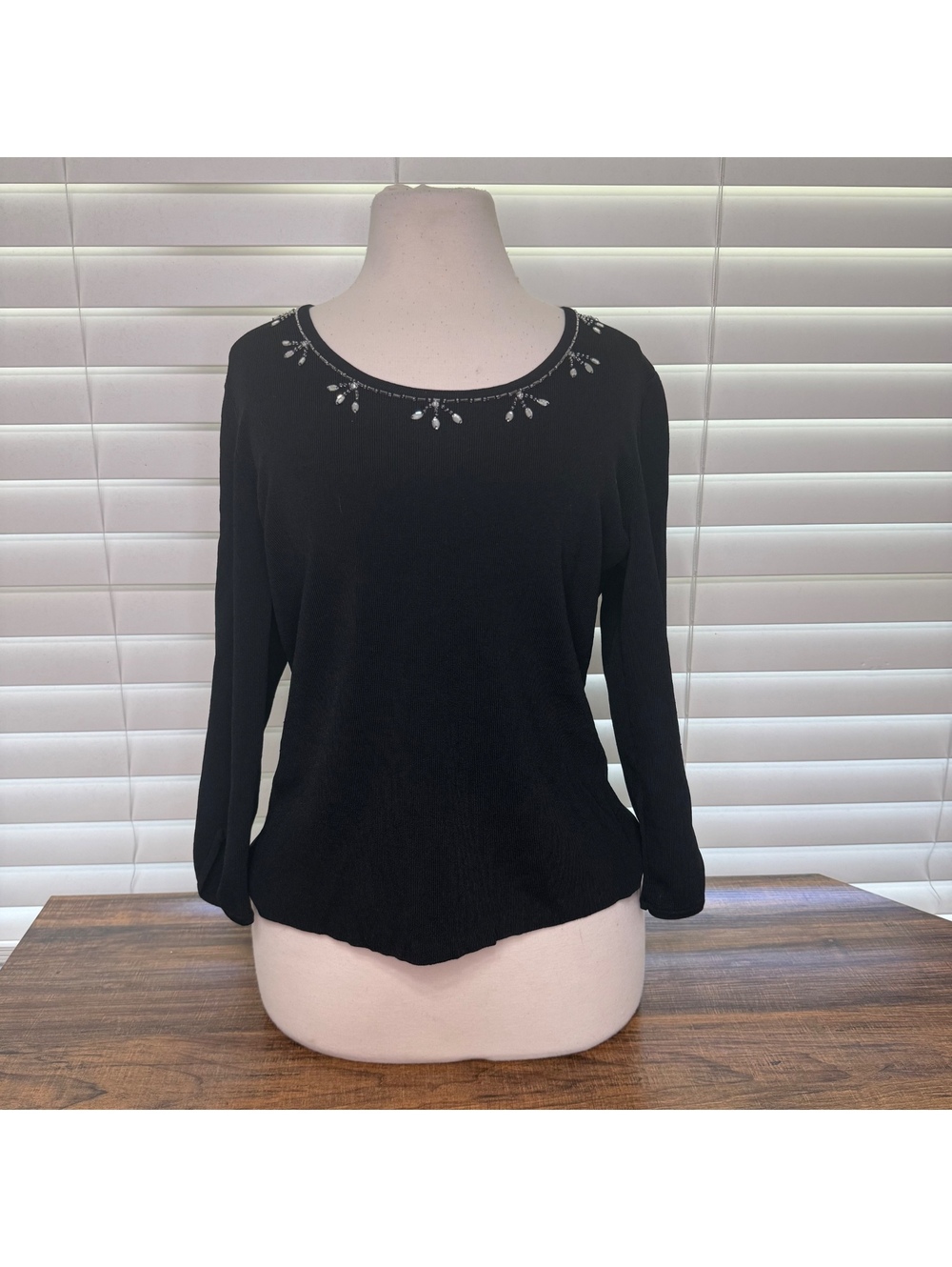 Bay Studio Black Blouse with Beaded Neckline Size M